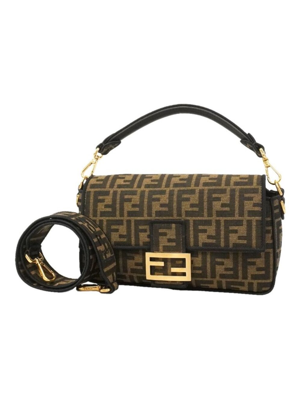 Fendi Handbag Zucca Bucket Jacquard Fabric Brown Gold 2-Way Bag